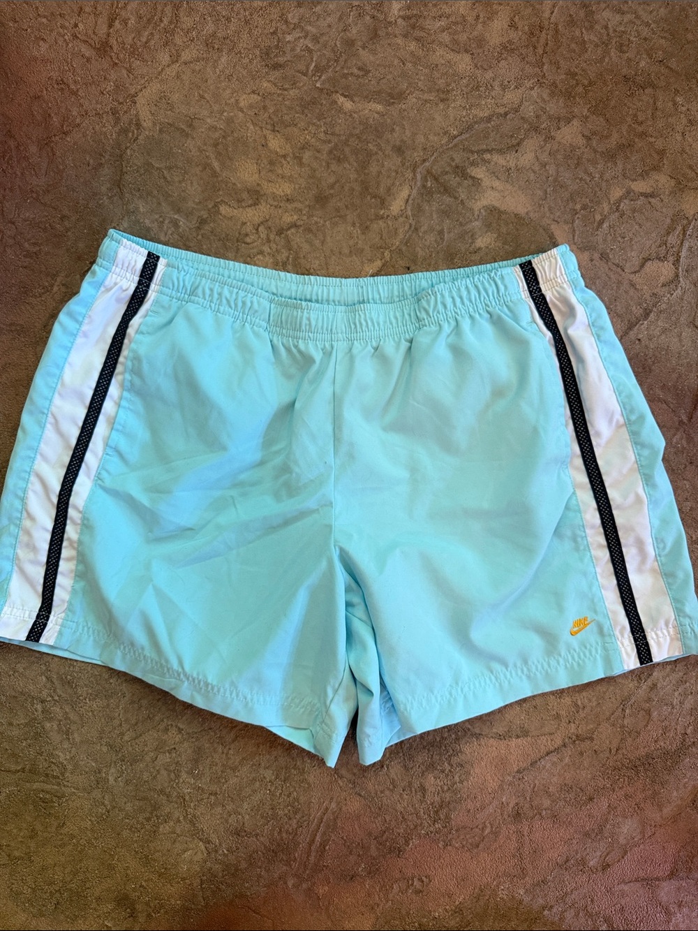 Nike Aqua Athletic Shorts with White & Black Side Stripes